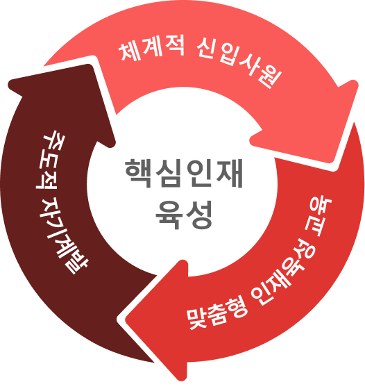 핵심인재 육성 - 체계적인 신입사원 / 맞춤형 인재육성 교육 / 주도적 자기계발